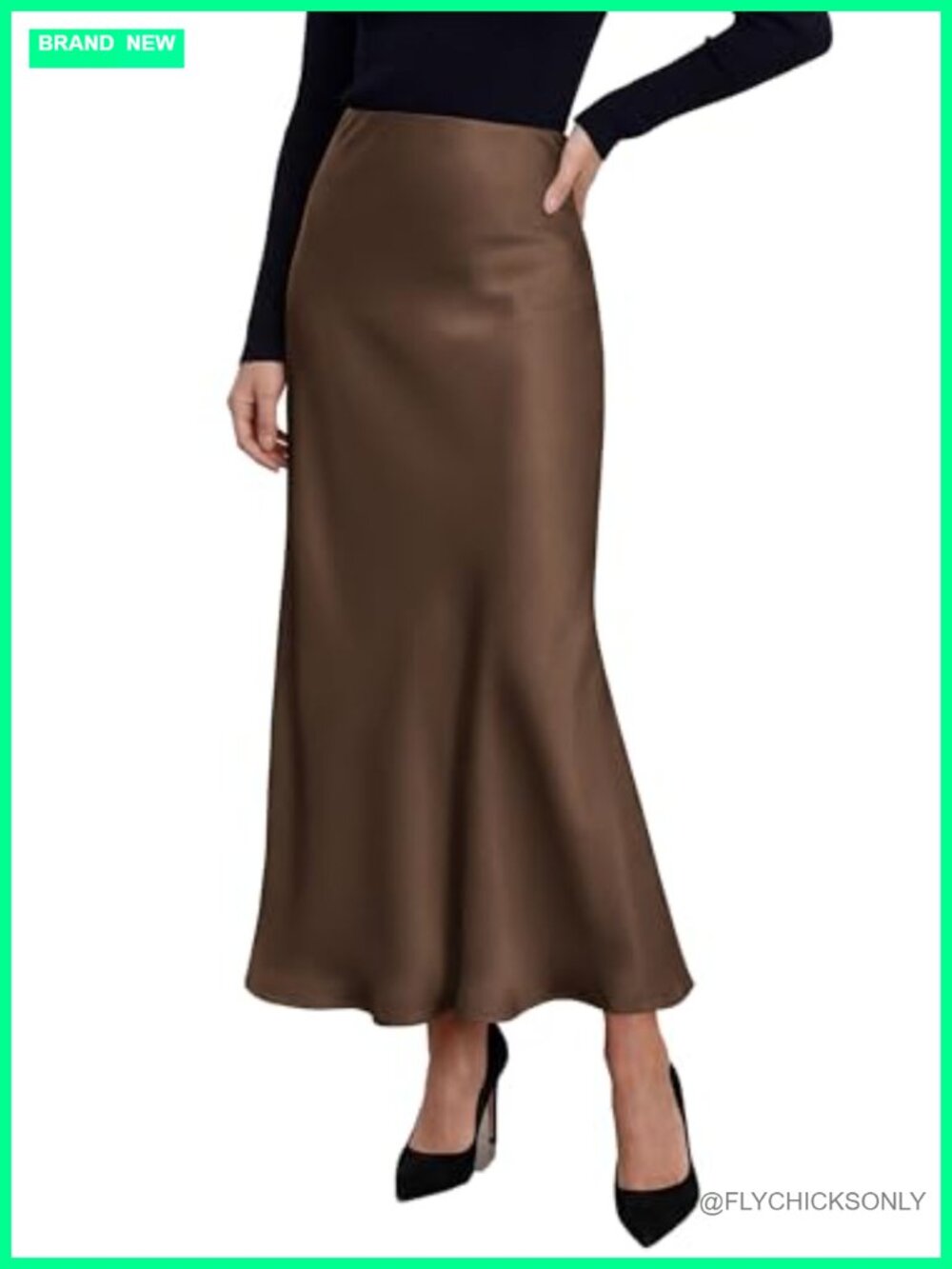 Silk Satin Maxi Skirt High Waist Mermaid Hem Work Office